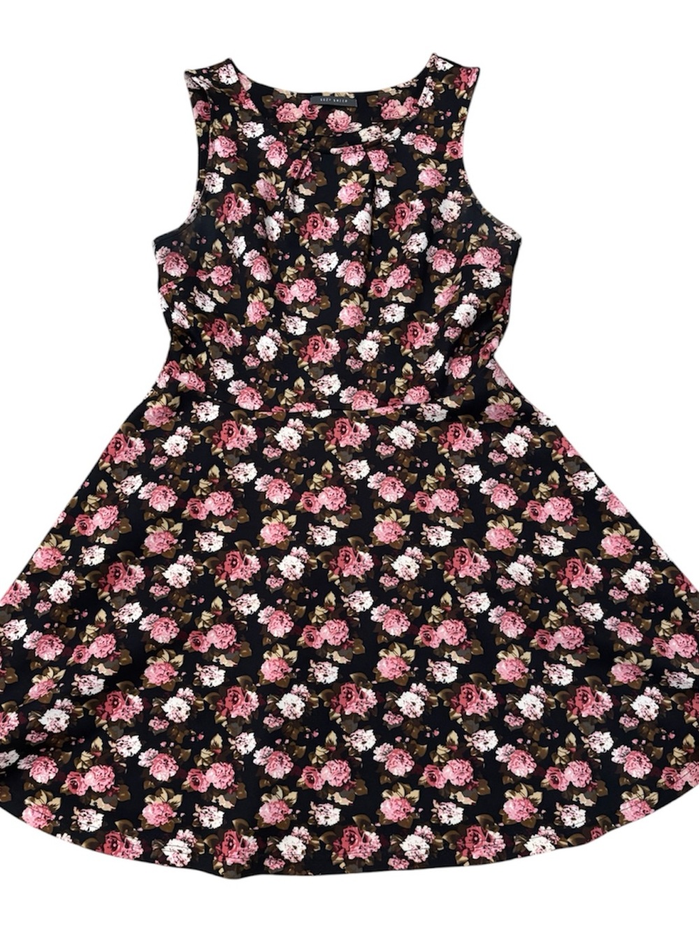 🌹🌹Black Sleeveless Floral Casual Dress with Pink Roses